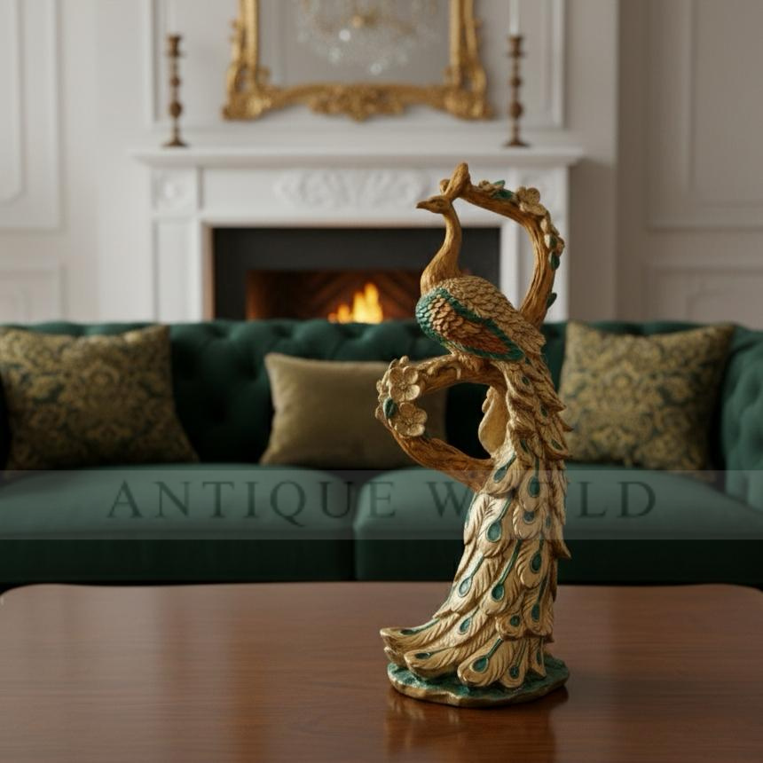 Heavenly Grace Intricate Golden Peacock Centerpiece