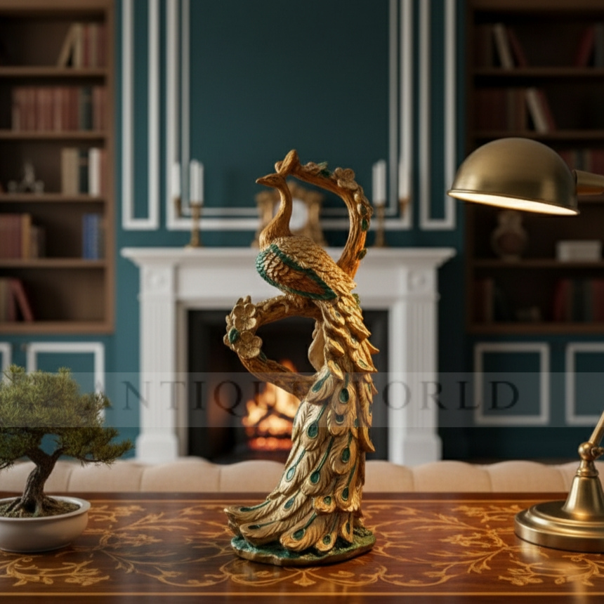 Heavenly Grace Intricate Golden Peacock Centerpiece