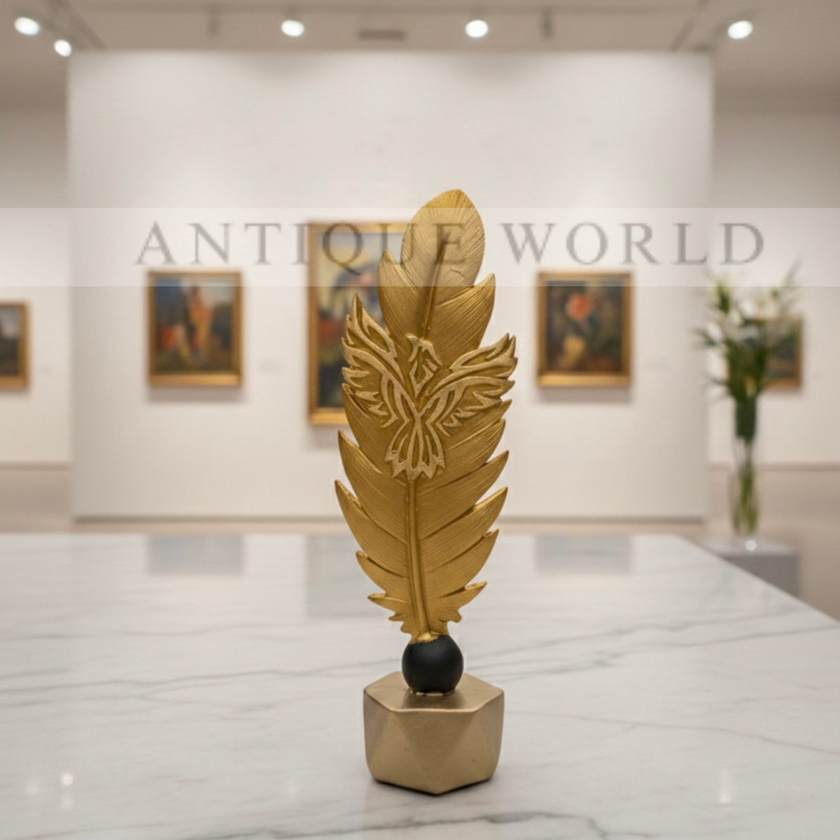 Modern Luxury Golden Feather Decor Piece