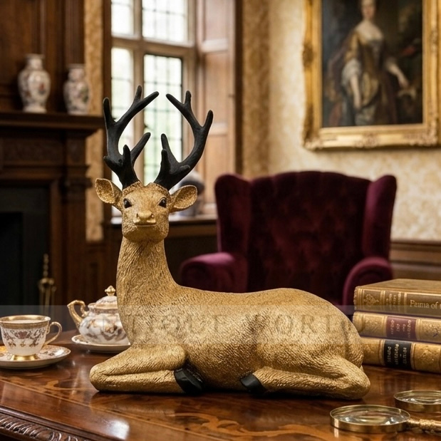 Black Deer Figurine with Gold Antlers