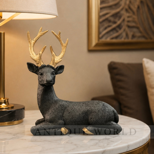 Black Deer Figurine with Gold Antlers