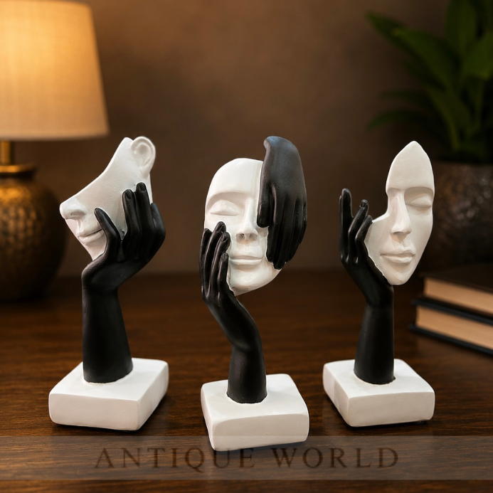 Modern Abstract Face & Hand Sculpture Set