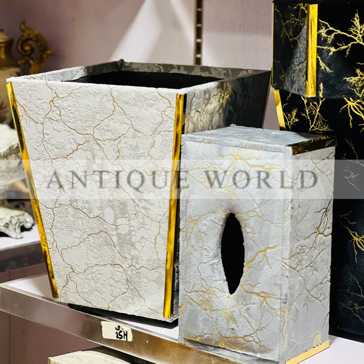 Velvet Fabric  Tissue Box with Dustbin