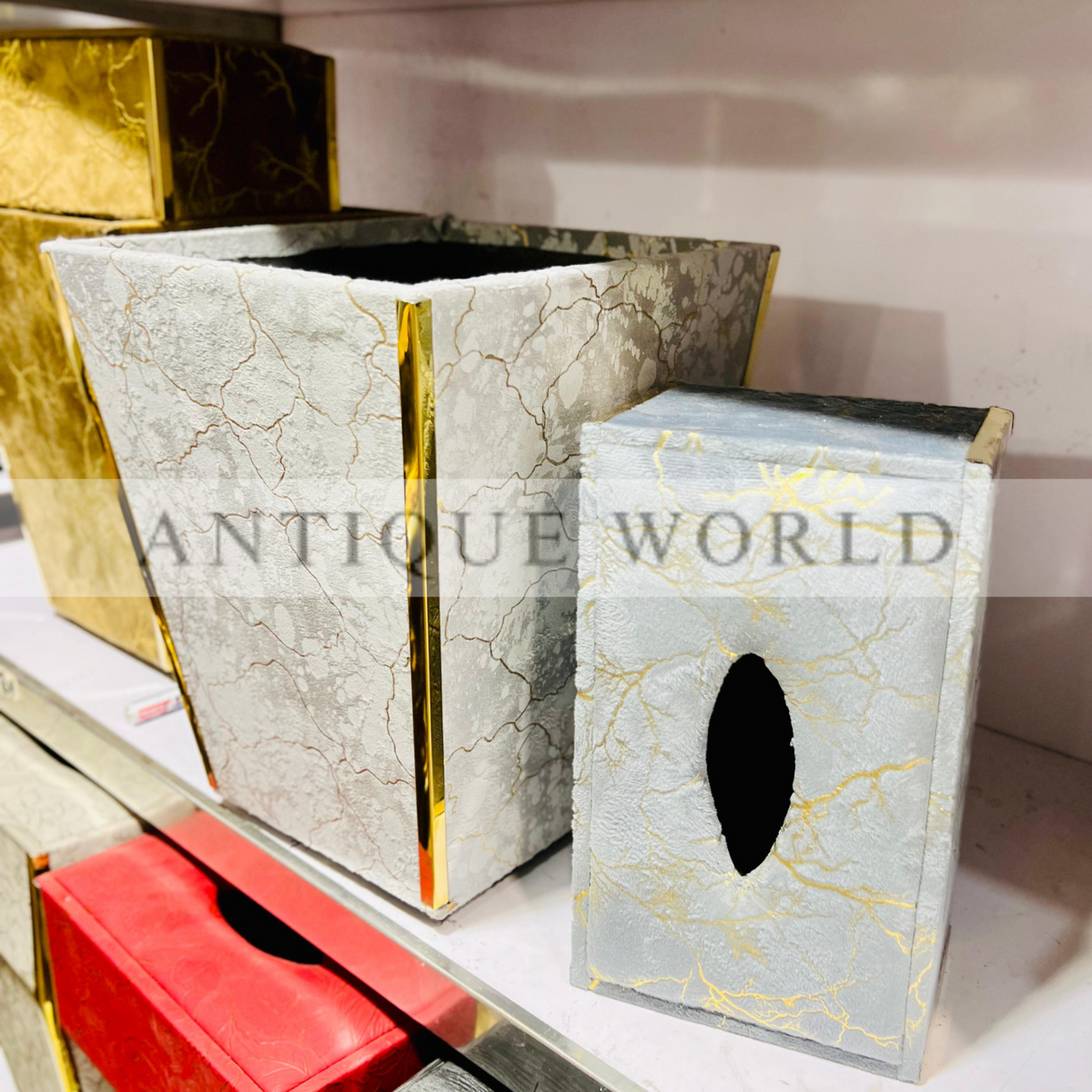 Velvet Fabric  Tissue Box with Dustbin