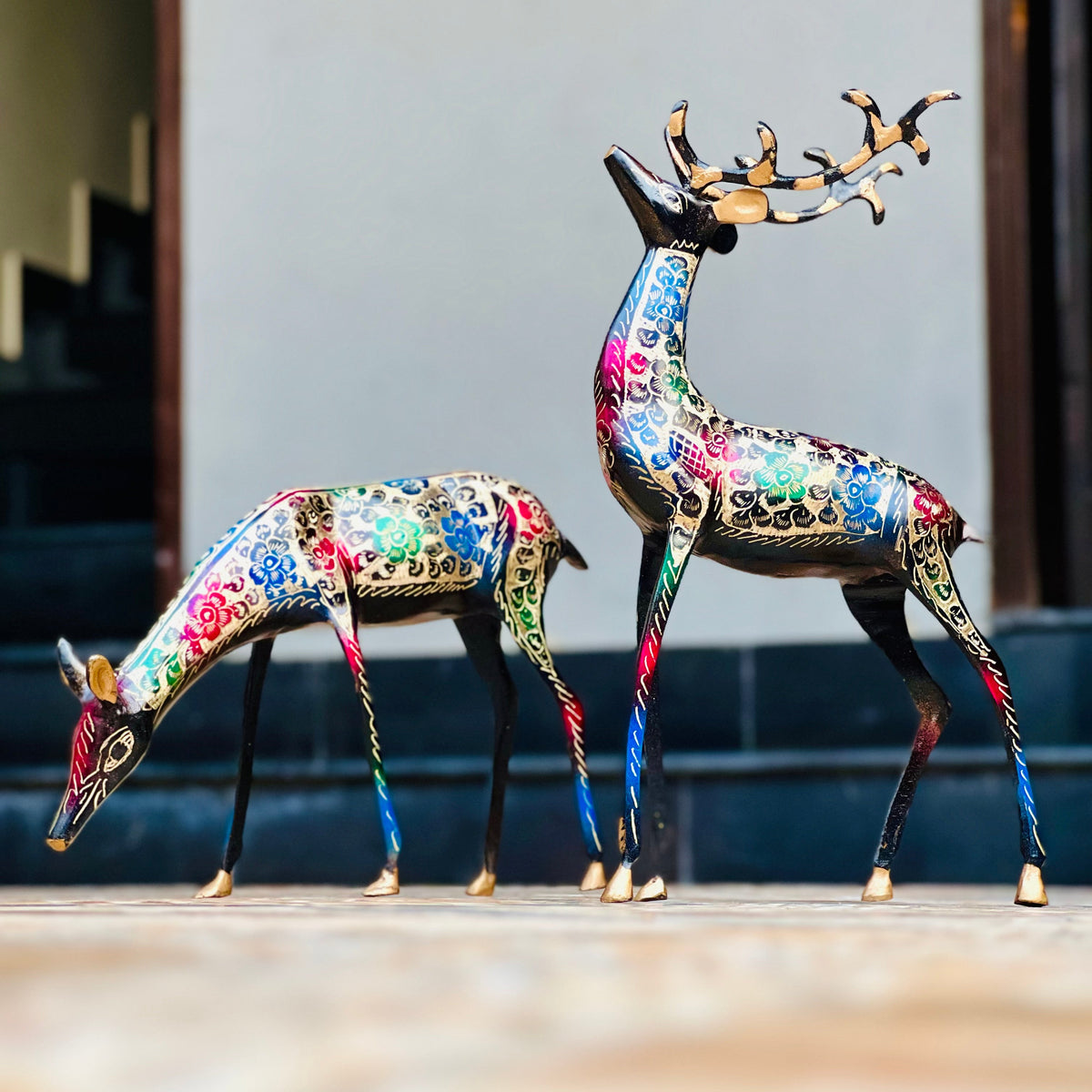 Naqshi Artistic  Brass Deer ( Set of 2 )