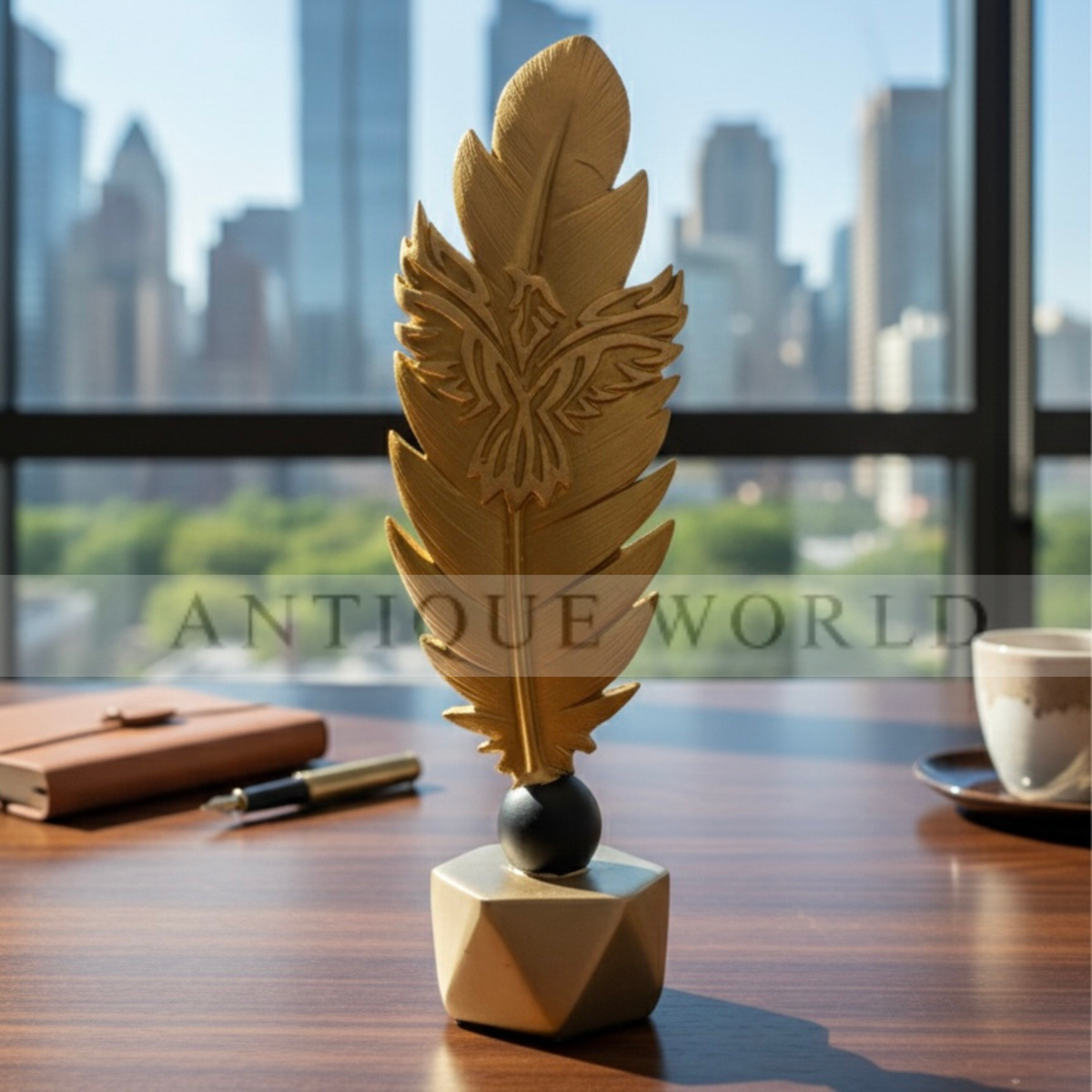 Modern Luxury Golden Feather Decor Piece