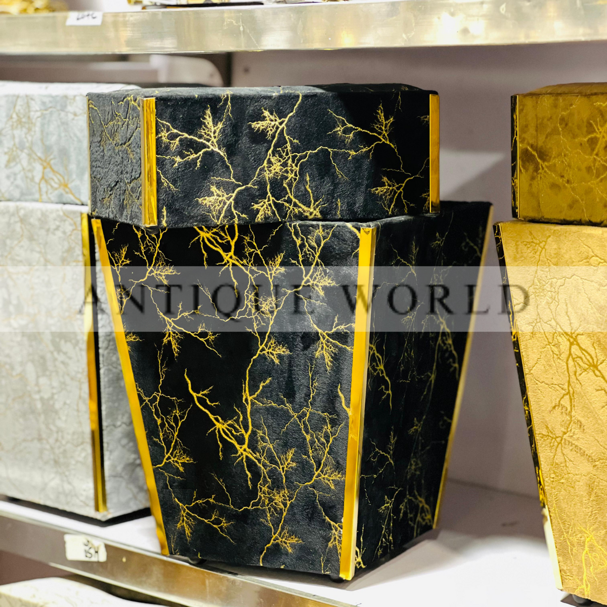 Velvet Fabric  Tissue Box with Dustbin