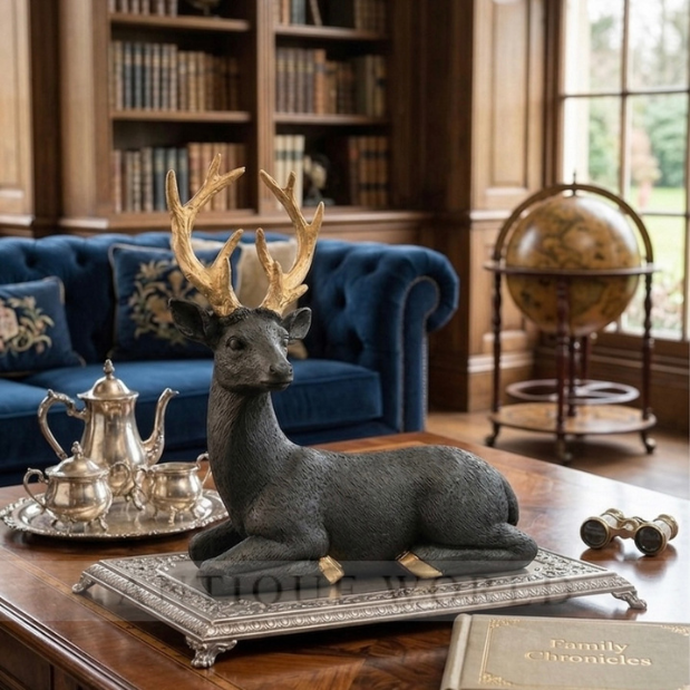 Black Deer Figurine with Gold Antlers