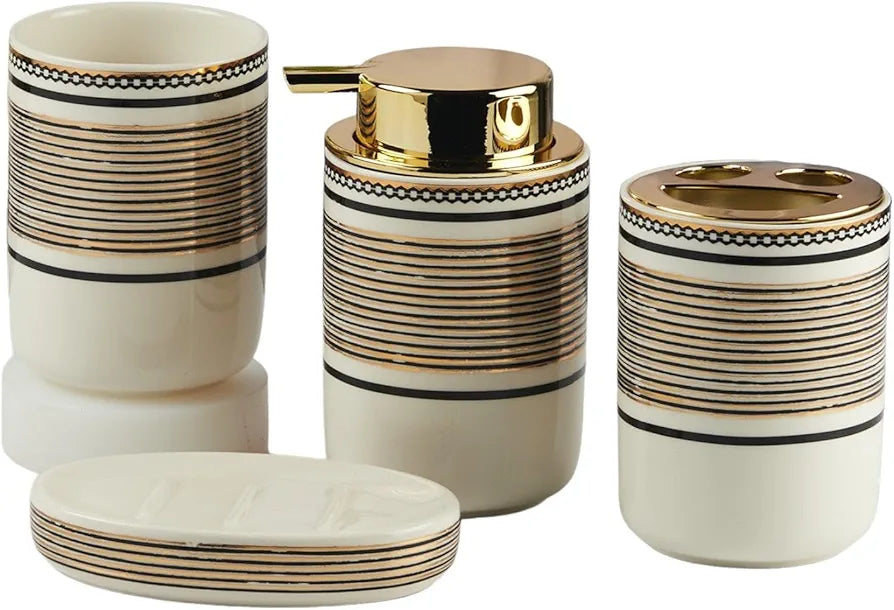 Ceramic Brown Textured Bathroom Accessories ( Set of 4 )