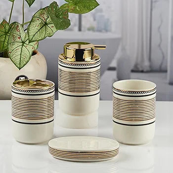 Ceramic Brown Textured Bathroom Accessories ( Set of 4 )