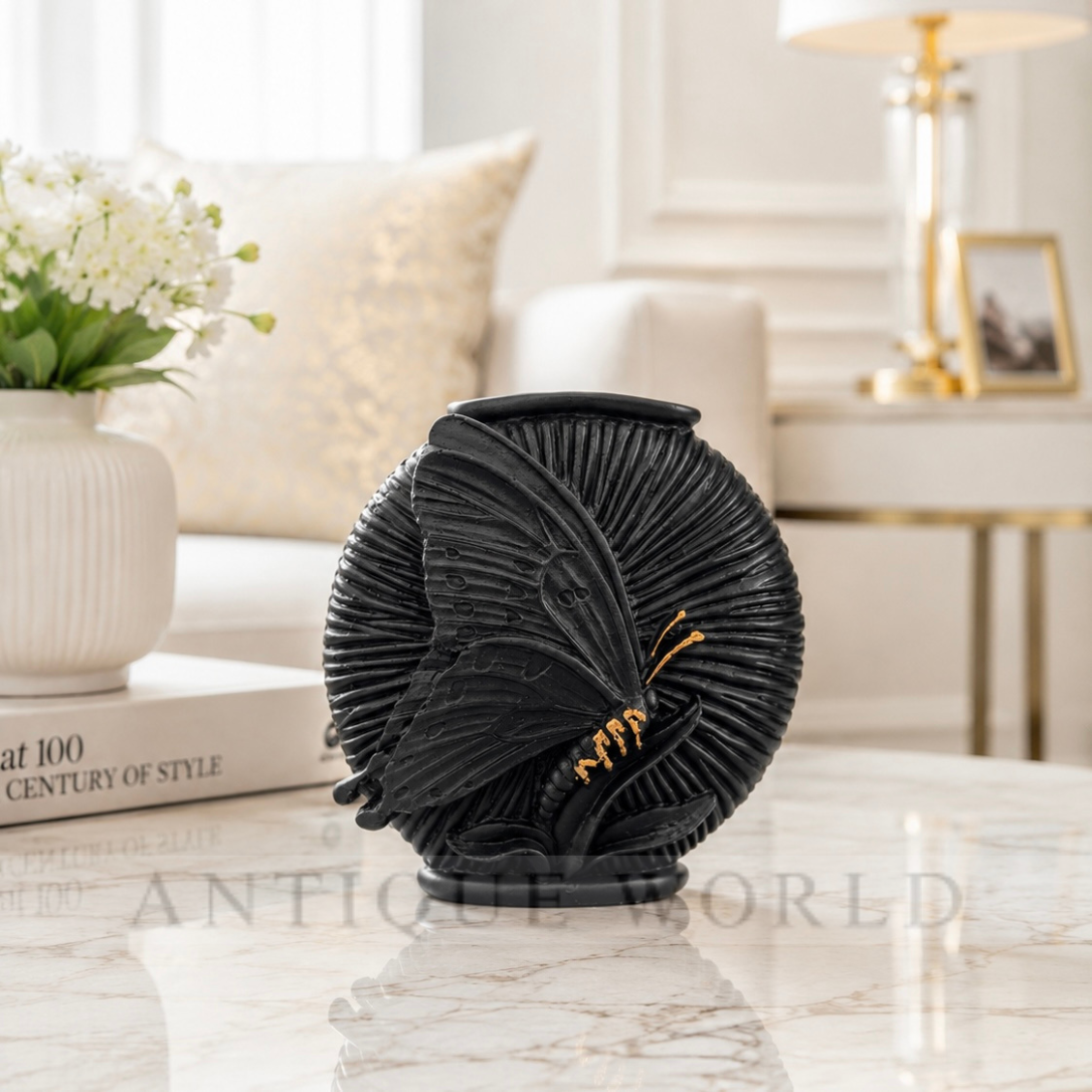 Luxury Black & Gold Butterfly Accent Vase