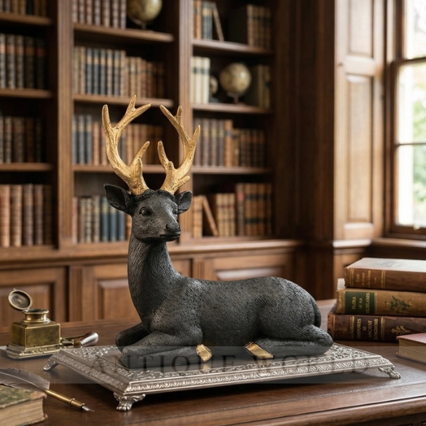 Black Deer Figurine with Gold Antlers