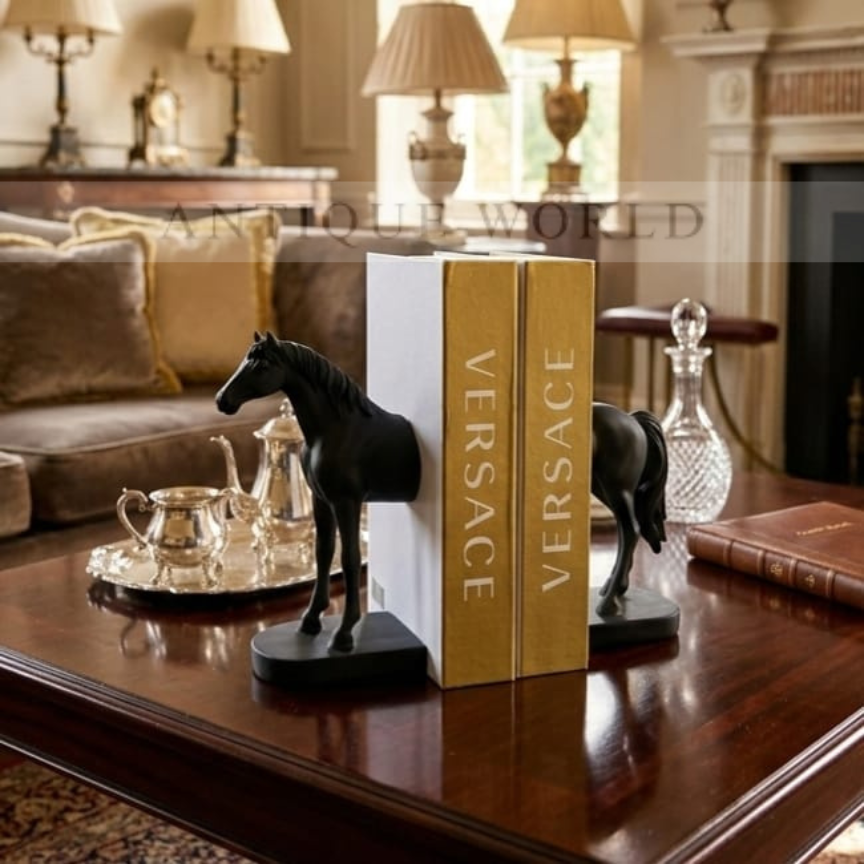 “Modern Black Horse Bookend Set – Resin Decorative Book Holders”