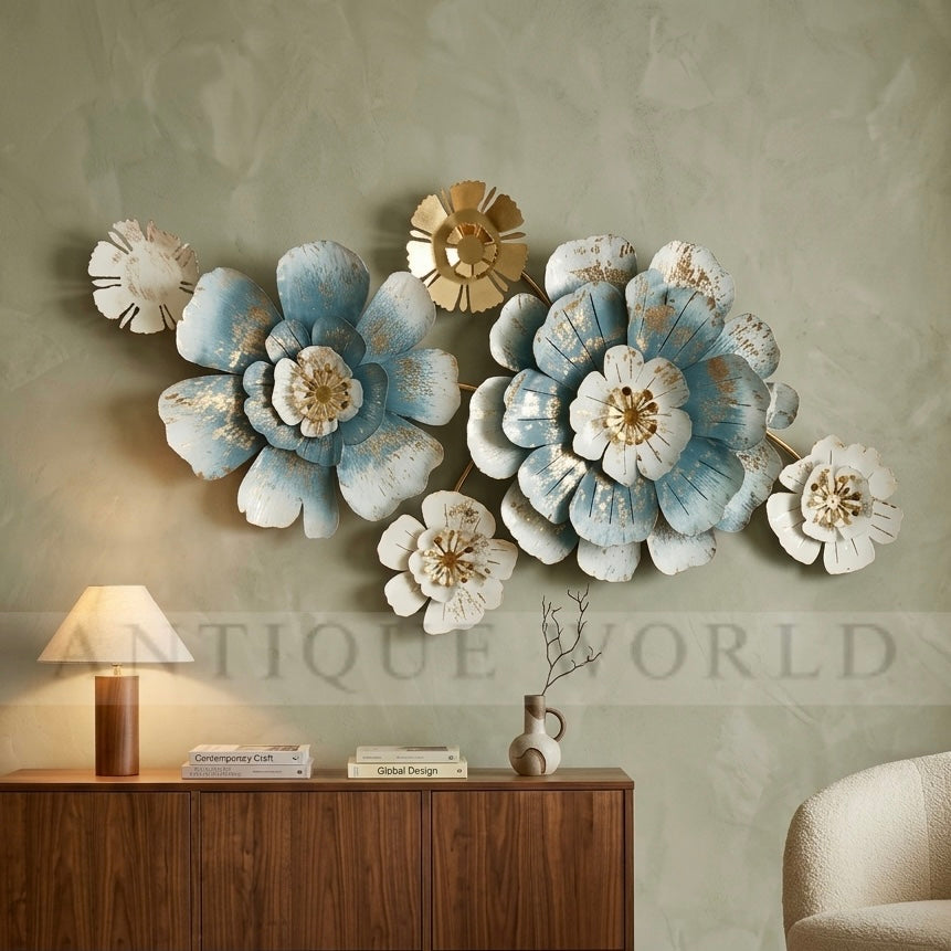 Azure Bloom Metallic Wall Art