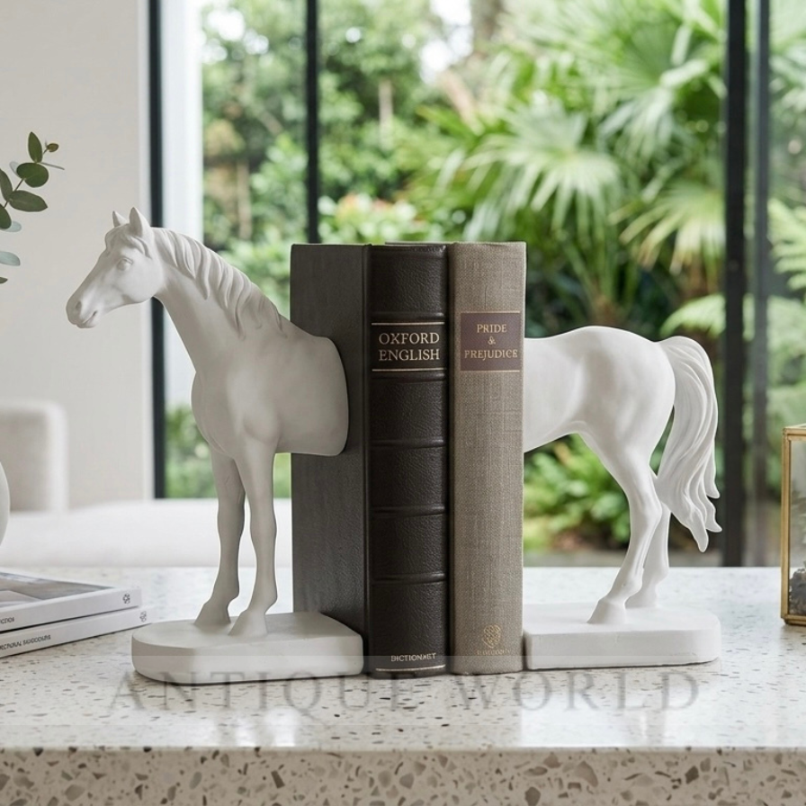 “Modern Black Horse Bookend Set – Resin Decorative Book Holders”
