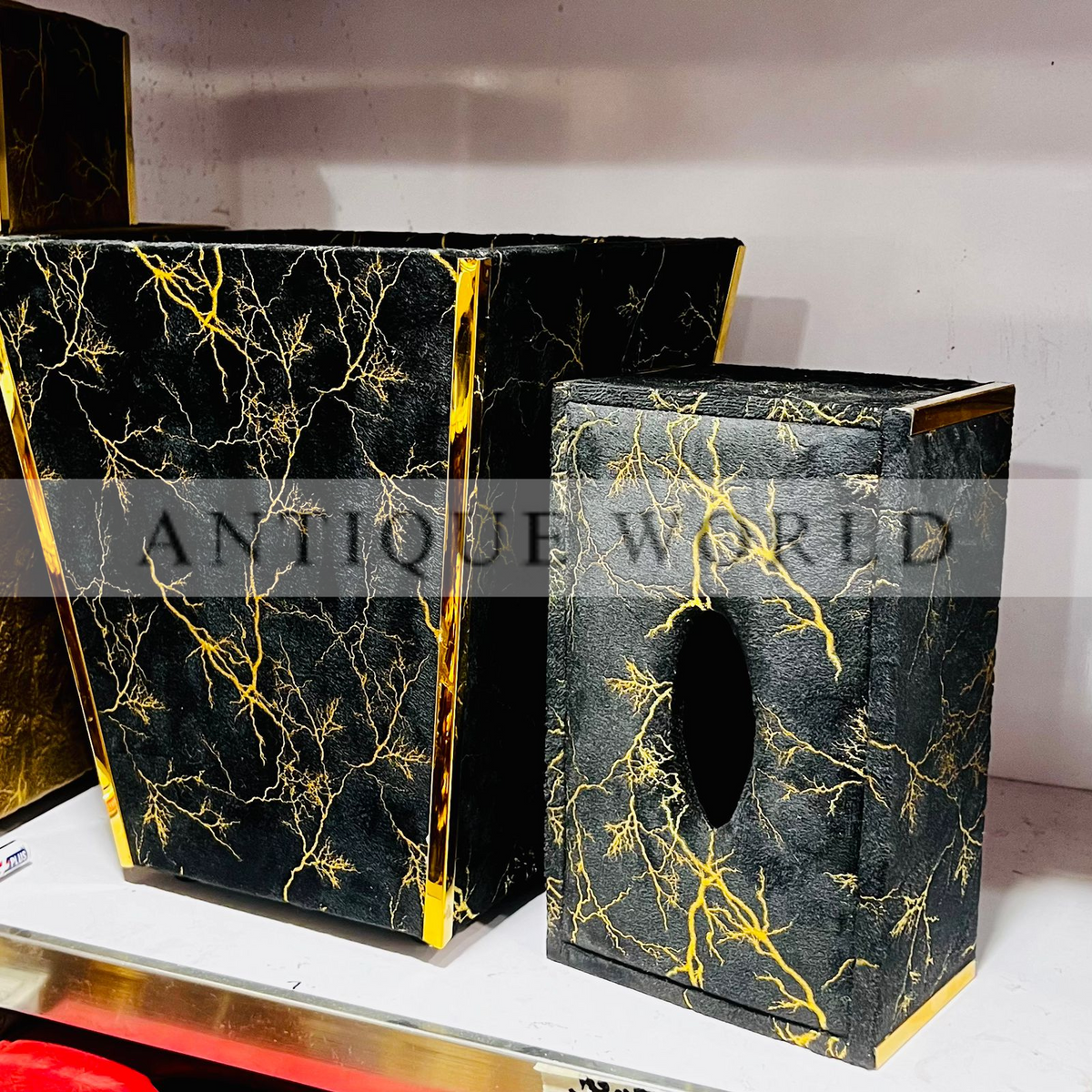 Velvet Fabric  Tissue Box with Dustbin