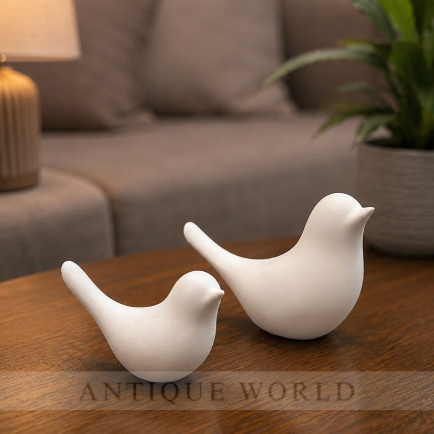 Minimalist Ceramic Bird Figurines  (Set of 2 )
