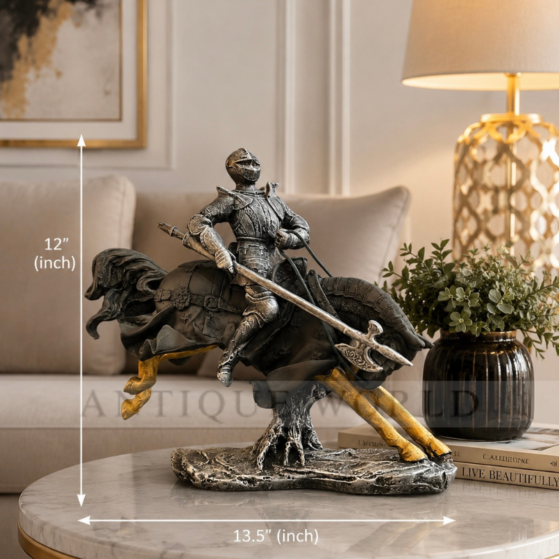 Medieval Knight Horse Statue Sculpture