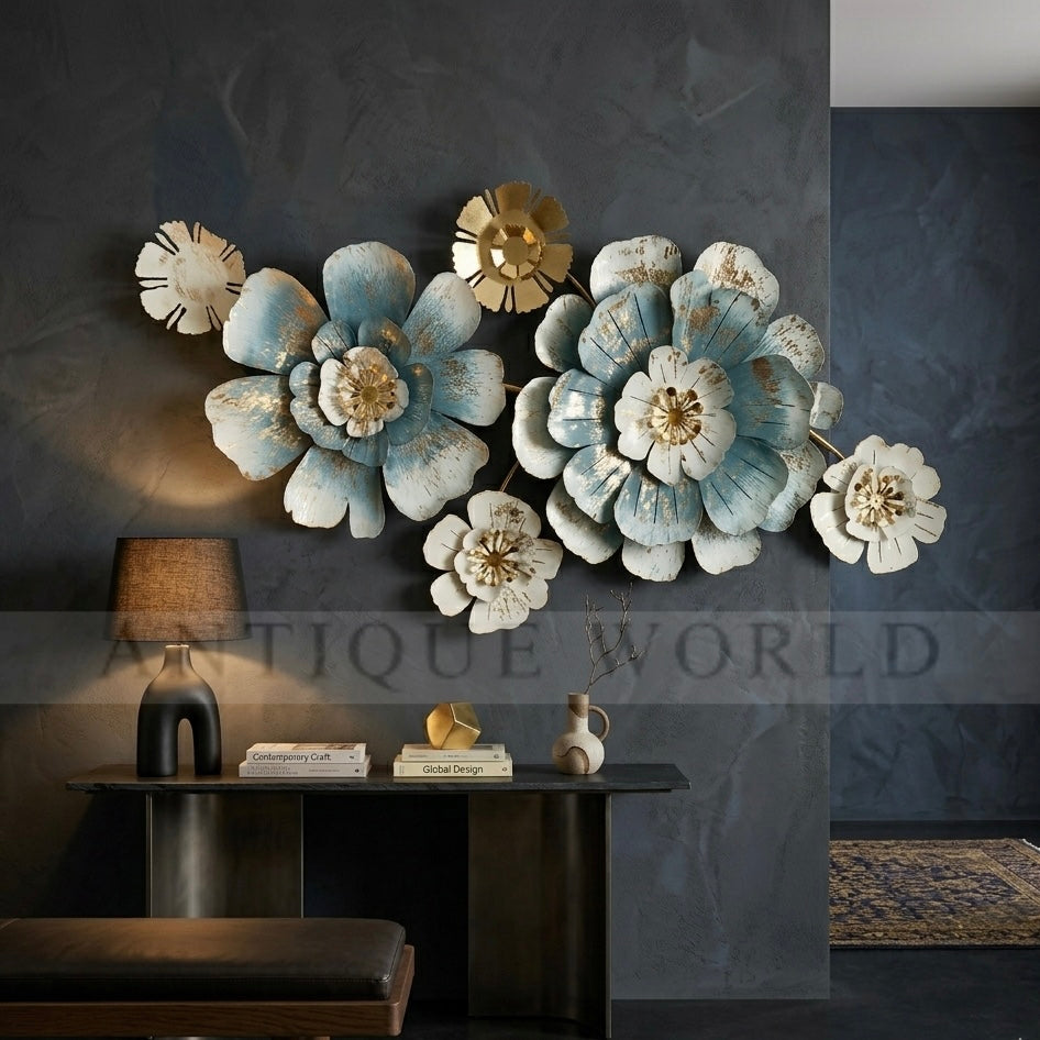Azure Bloom Metallic Wall Art