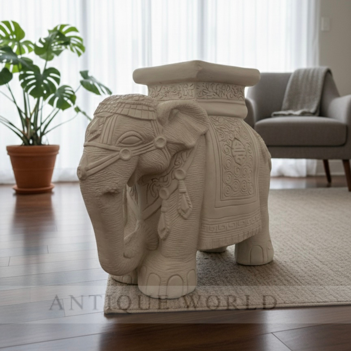 Hand-Carved Decorative Elephant Pedesta