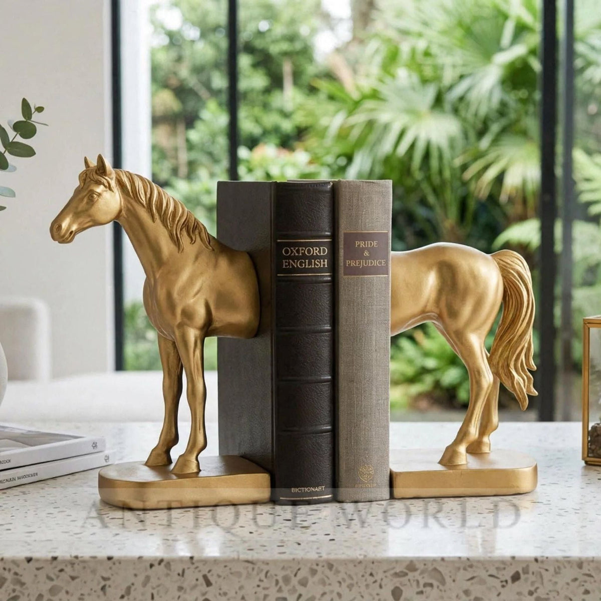 “Modern Black Horse Bookend Set – Resin Decorative Book Holders”