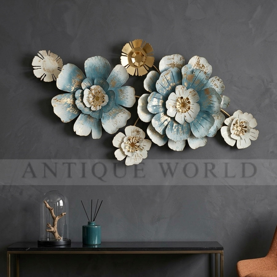 Azure Bloom Metallic Wall Art