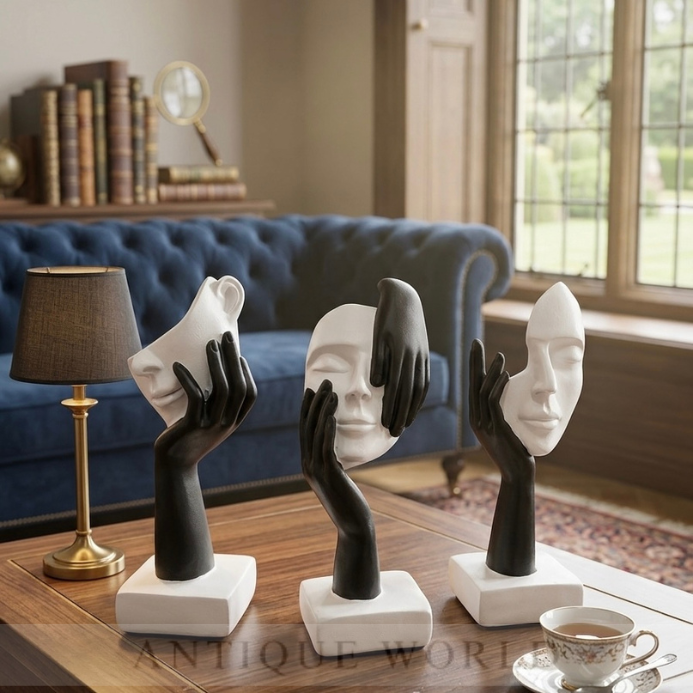 Modern Abstract Face & Hand Sculpture Set