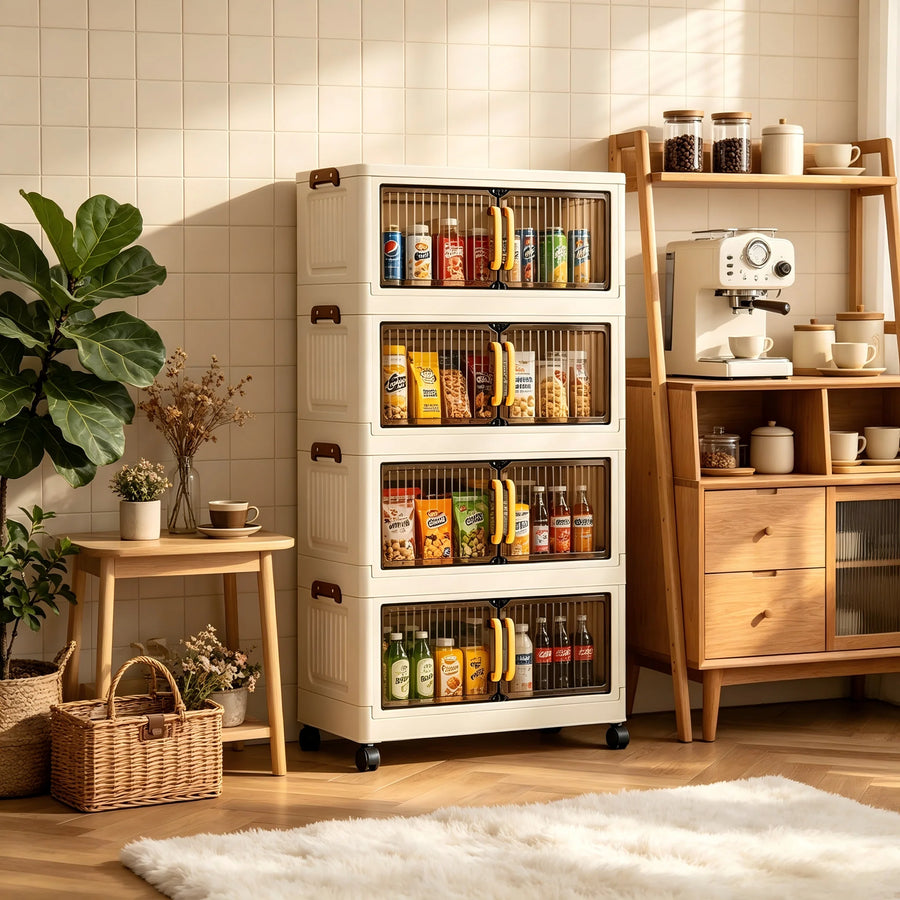Clear-Door Storage Cabinet with Wheels