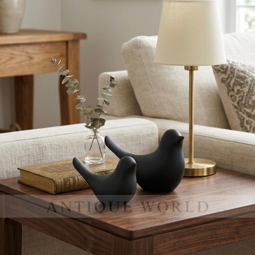 Minimalist Ceramic Bird Figurines  (Set of 2 )