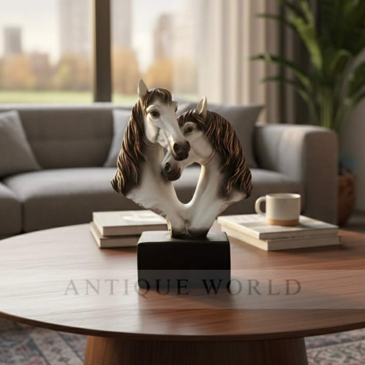 Premium Twin Horse Heart Sculpture
