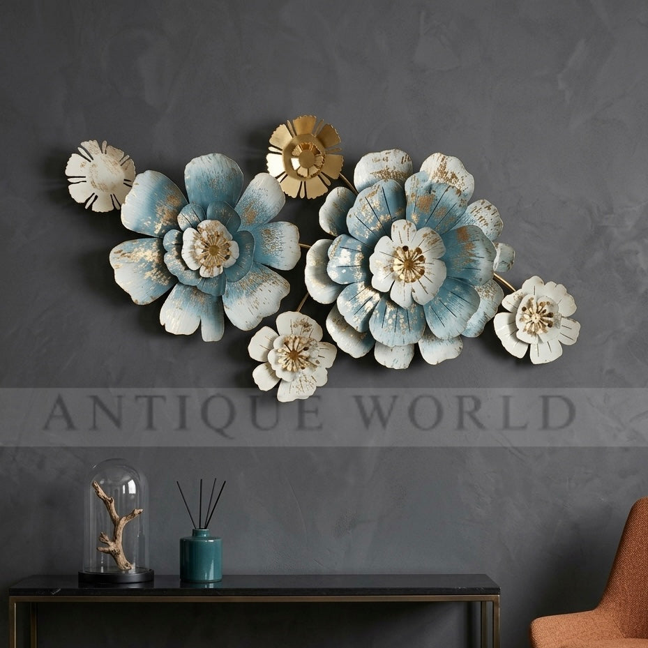 Azure Bloom Metallic Wall Art