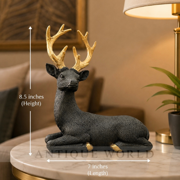 Black Deer Figurine with Gold Antlers