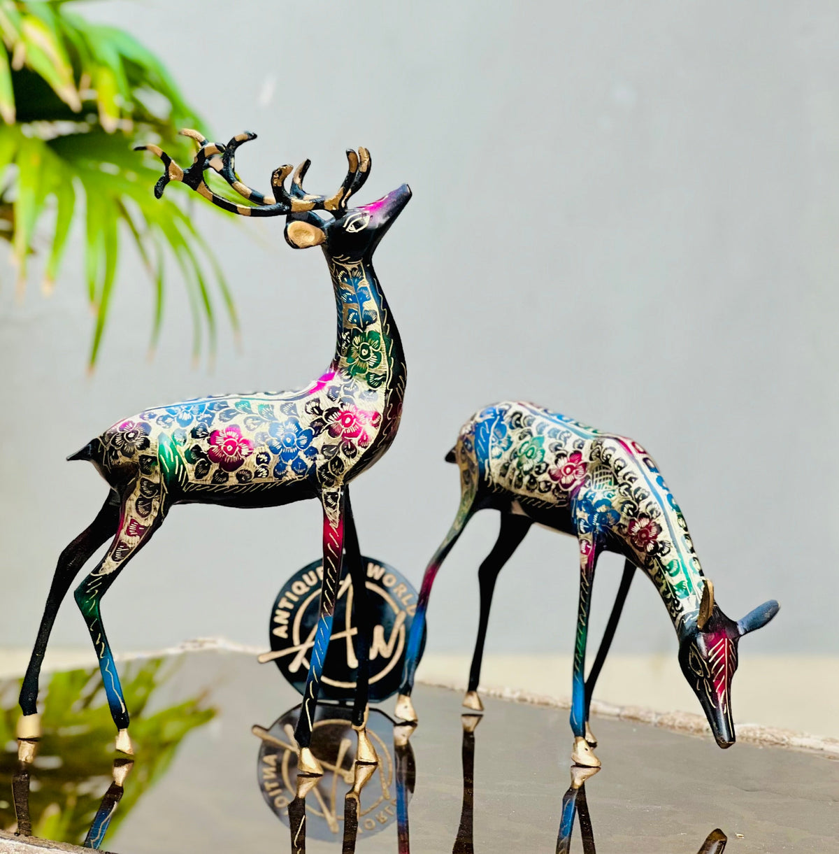 Naqshi Artistic  Brass Deer ( Set of 2 )