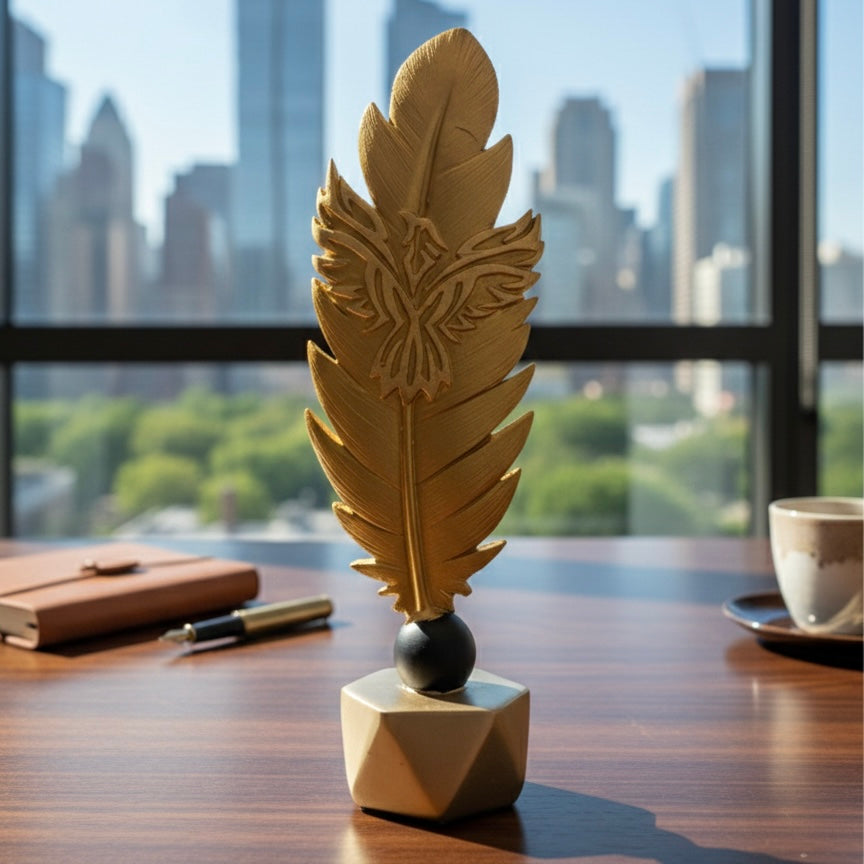 Modern Luxury Golden Feather Decor Piece