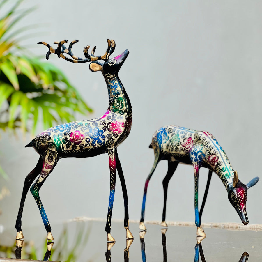 Naqshi Artistic  Brass Deer ( Set of 2 )