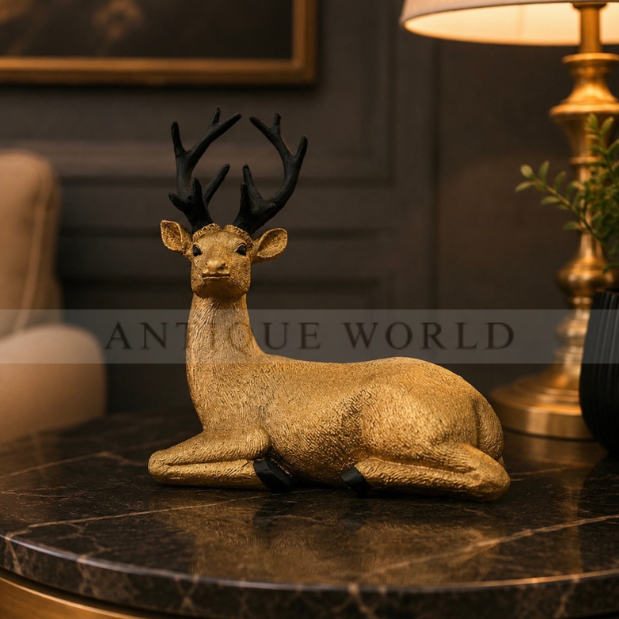 Black Deer Figurine with Gold Antlers