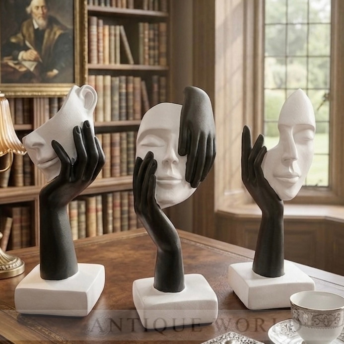 Modern Abstract Face & Hand Sculpture Set