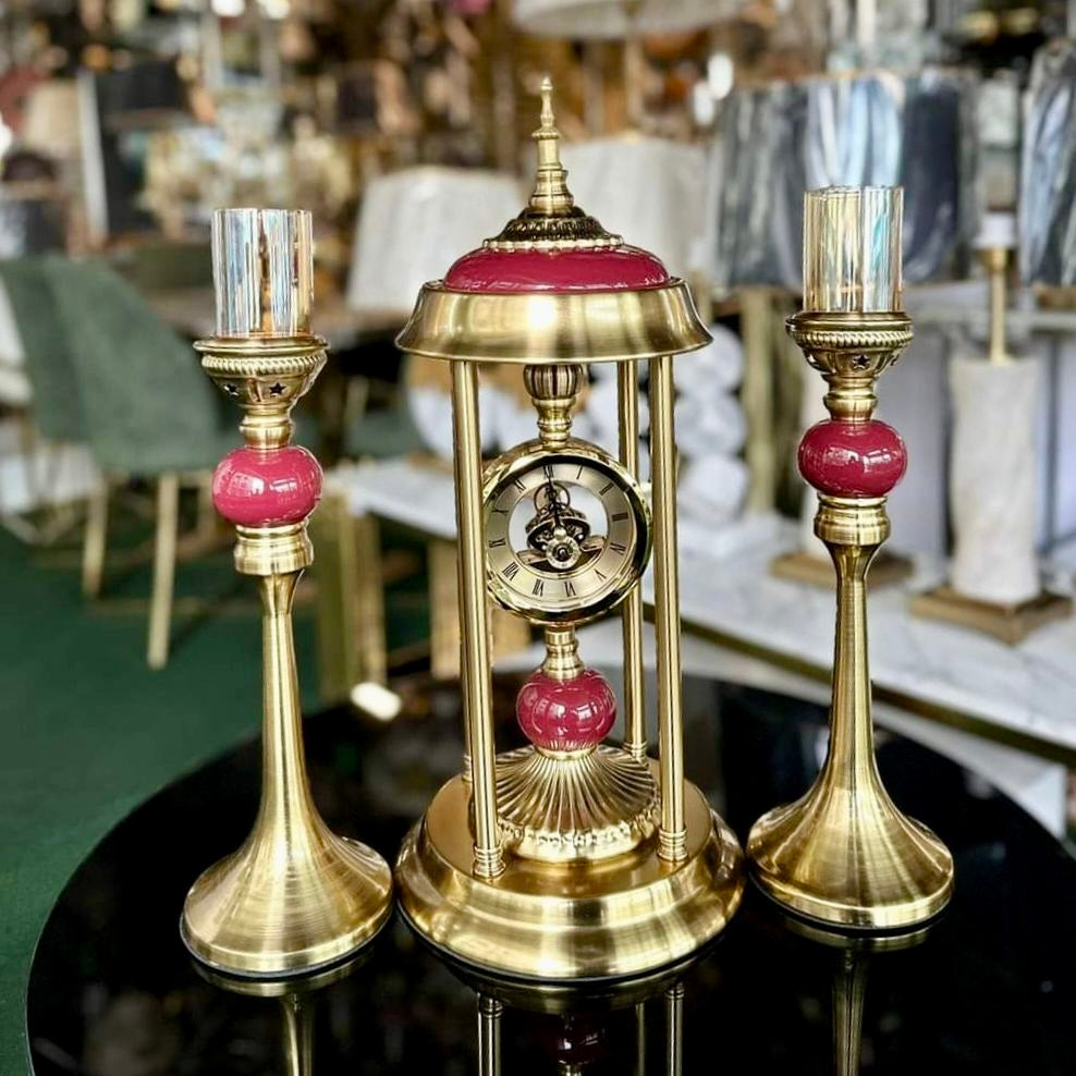 Royal Metal Table Clock and  Candle Stand