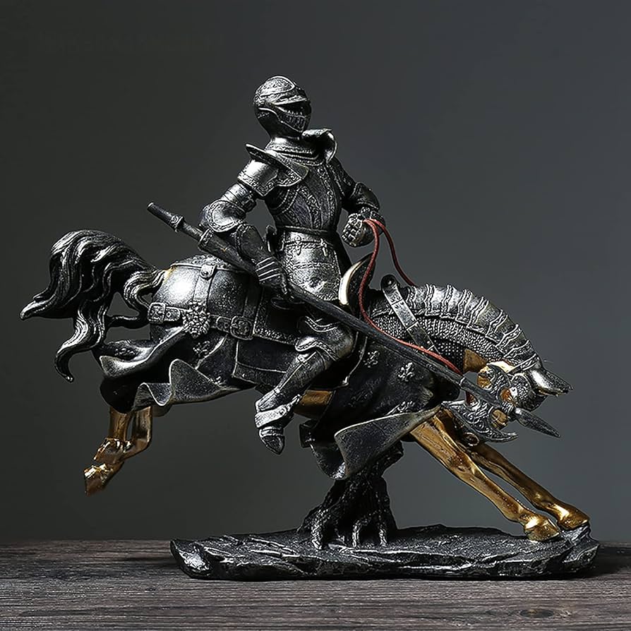 Medieval Knight Horse Statue Sculpture