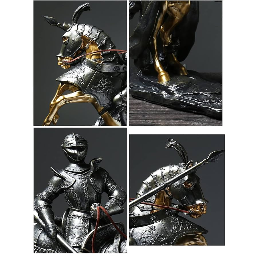 Medieval Knight Horse Statue Sculpture
