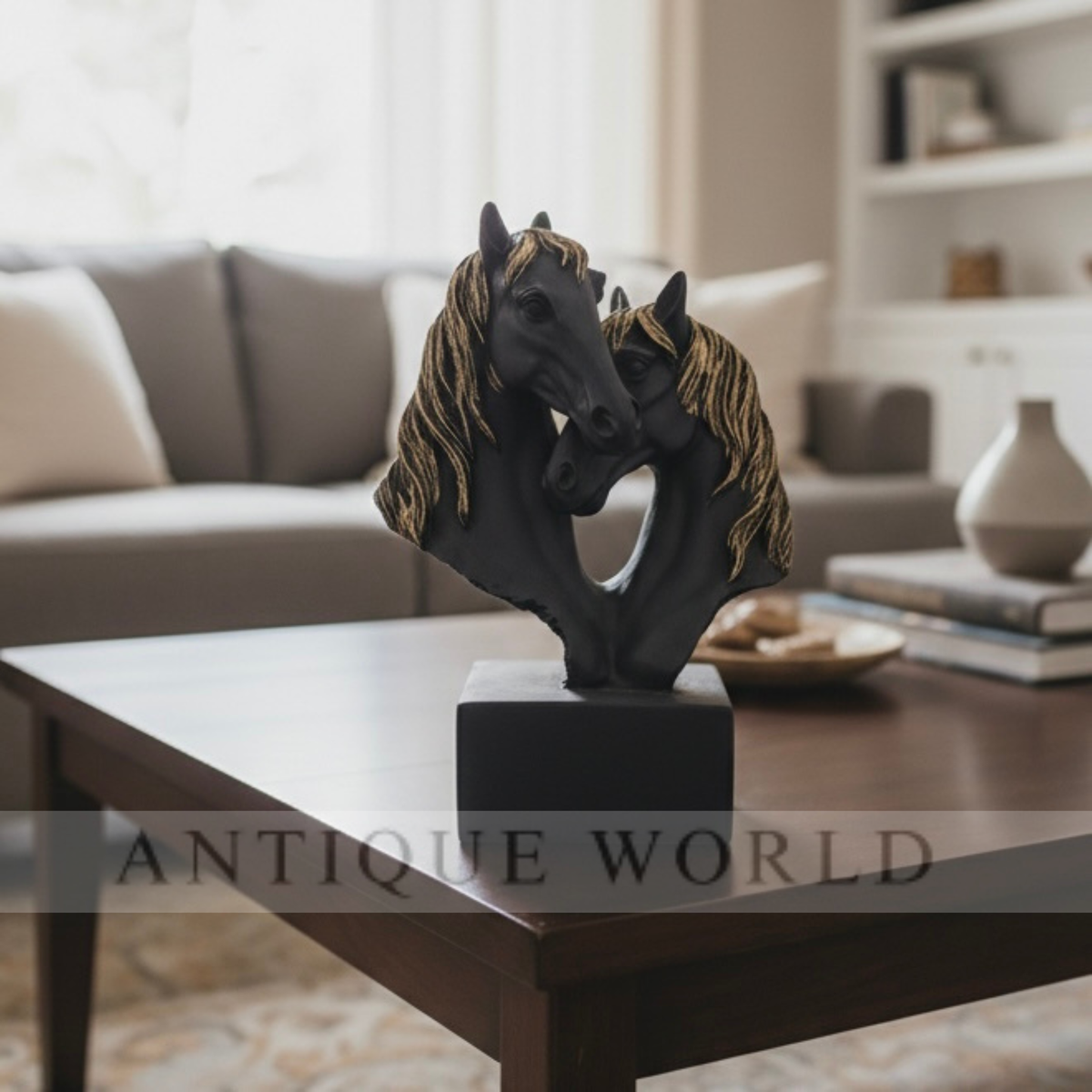 Premium Twin Horse Heart Sculpture