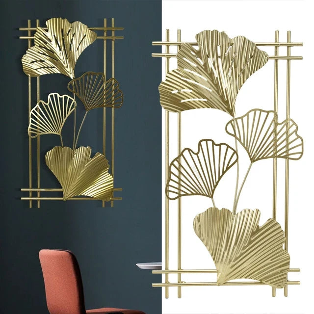 Gold Leafy Metal Wall Hanging