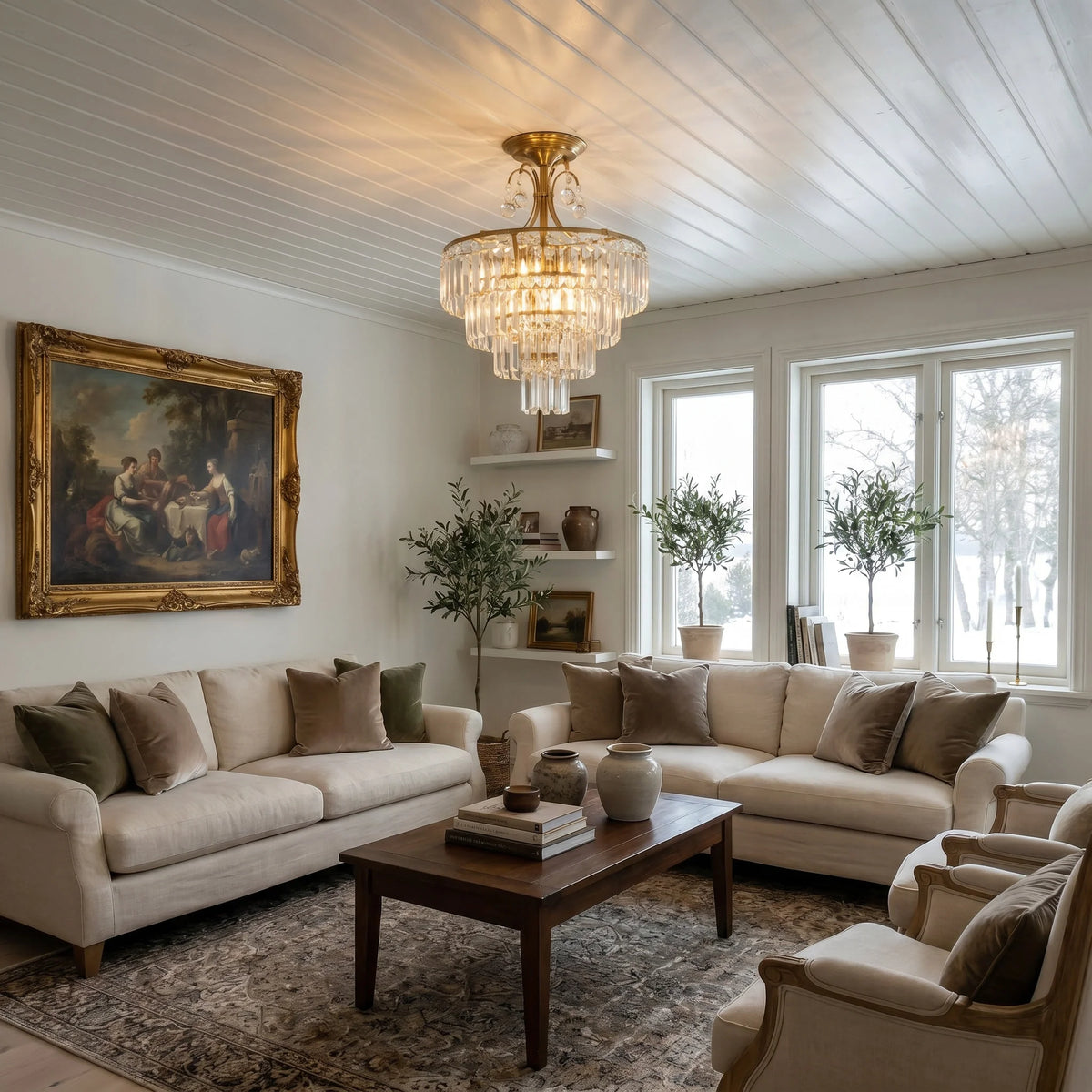 Gold Crystal Semi-Flush Ceiling Light