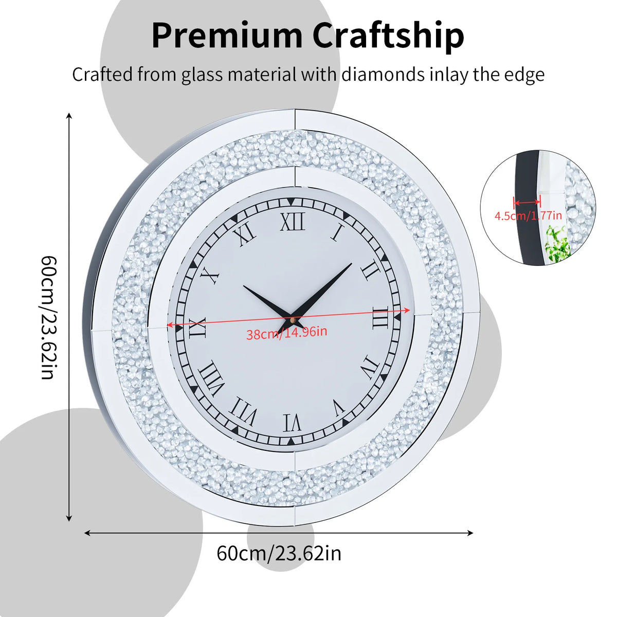 Crystal Sparkle Mirrored Wall Clock