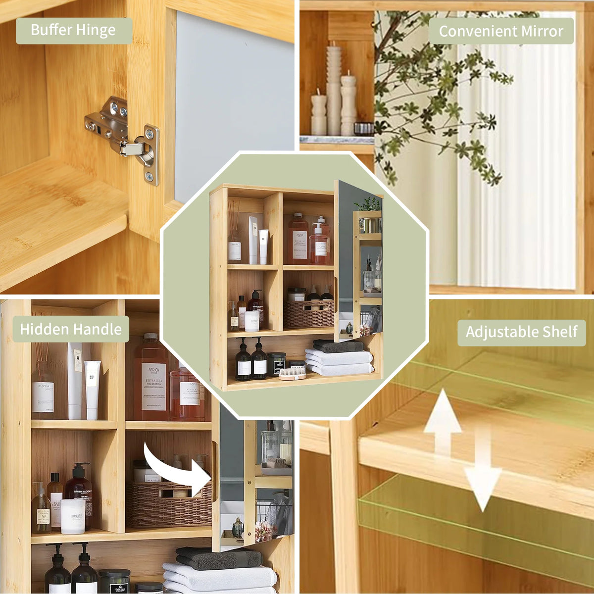 Bamboo Mirror Cabinet with Shelves