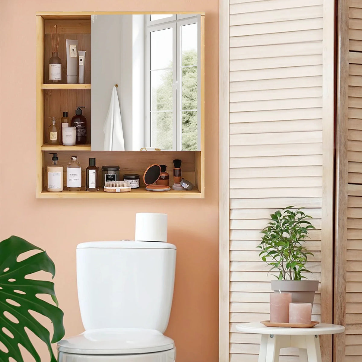 Bamboo Mirror Cabinet with Shelves