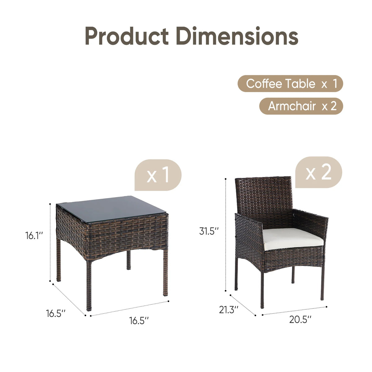 Wicker Bistro Set with Glass Table