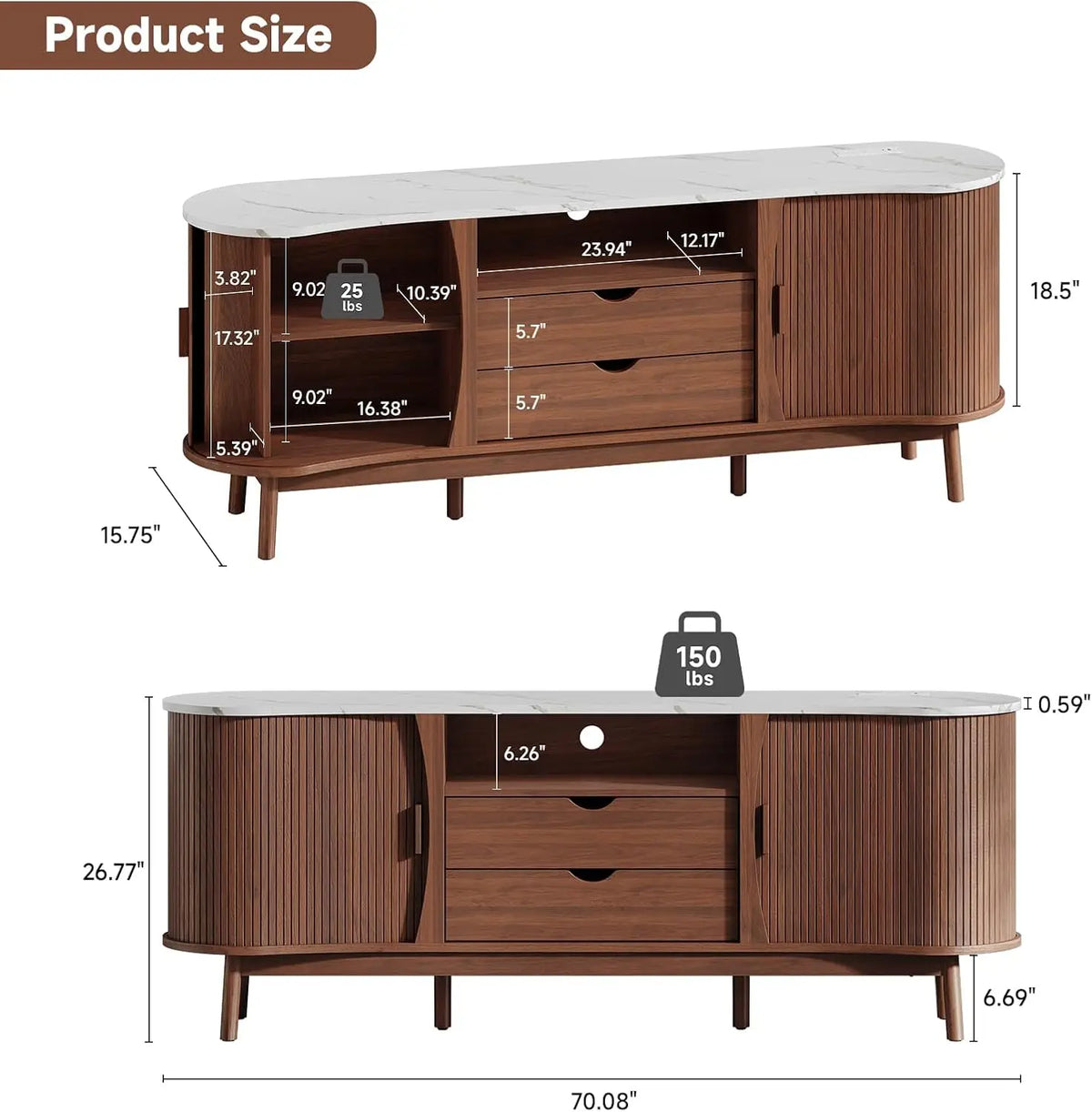 Fluted Media Console with LED