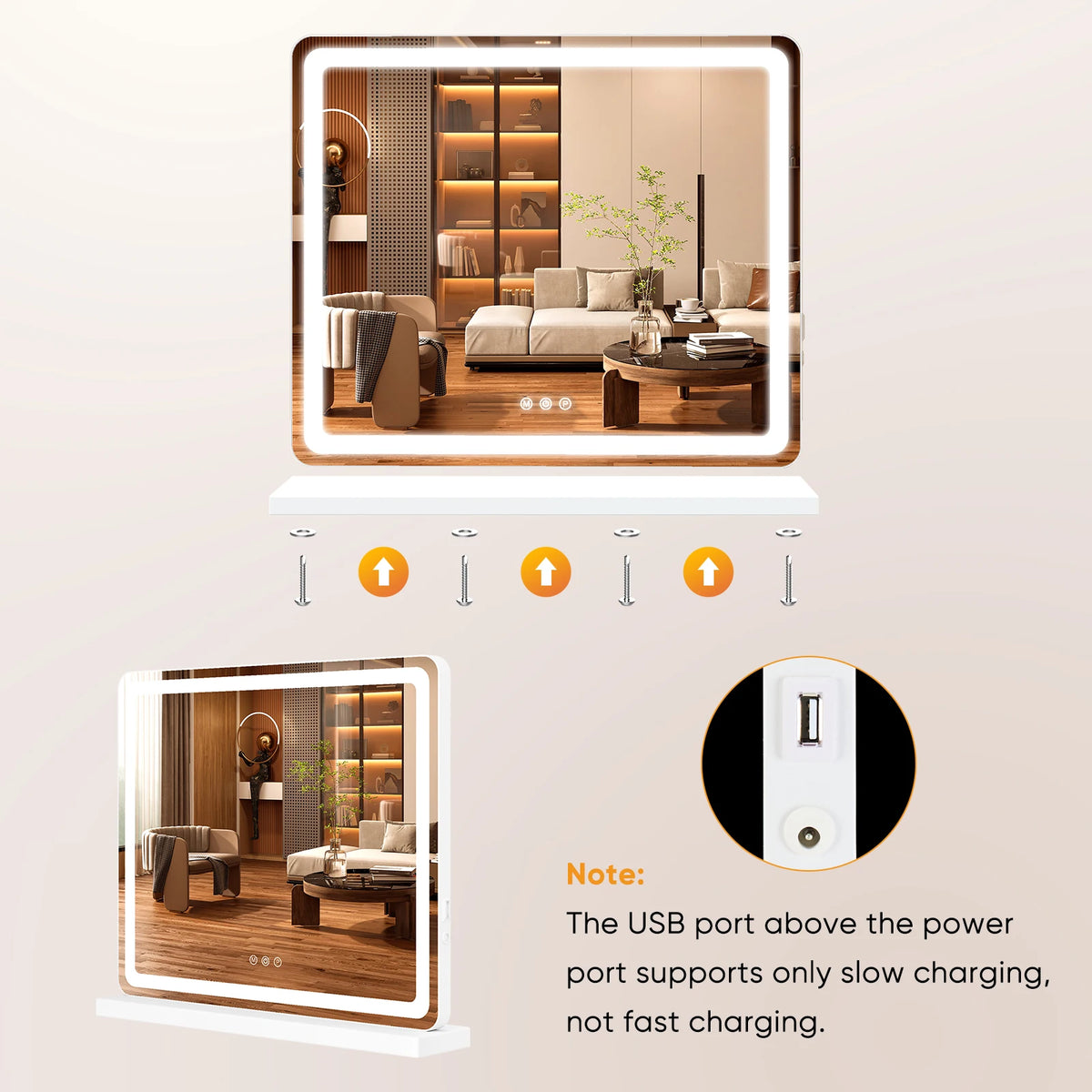 Rectangle LED Vanity Mirror with USB
