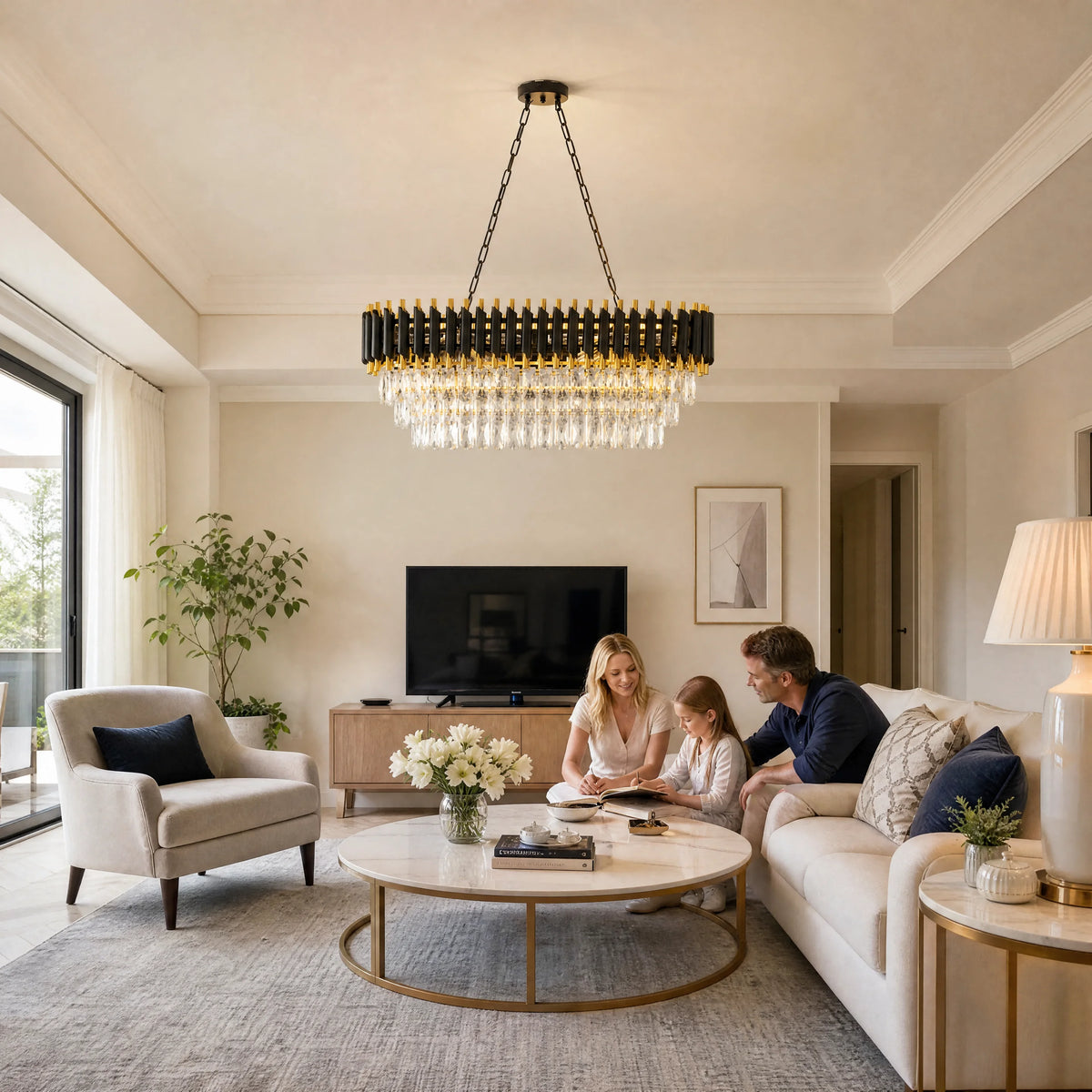 Oval 3-Tier Crystal Chandelier
